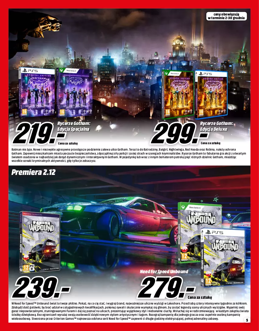 Gazetka promocyjna Media Markt - Gazetka Media Markt - ważna 01.12 do 31.12.2022 - strona 5 - produkty: Fa, Garaż, Gra, Gres, Need for Speed, Piec, Ser, Tago, Tera