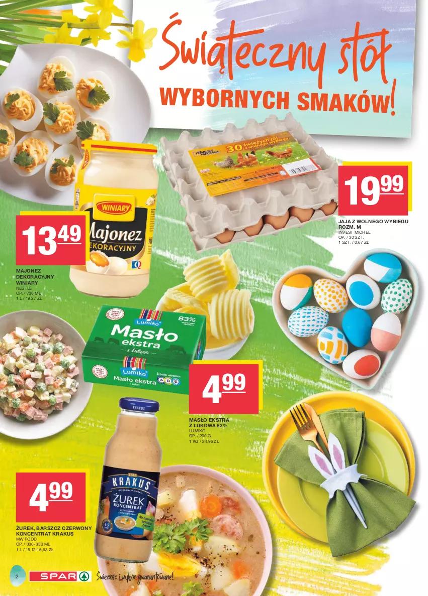 Gazetka promocyjna Spar - Spar - ważna 17.03 do 27.03.2024 - strona 2 - produkty: Jaja, Jaja z wolnego wybiegu, Krakus, Majonez, Masło, Stół, Winiary