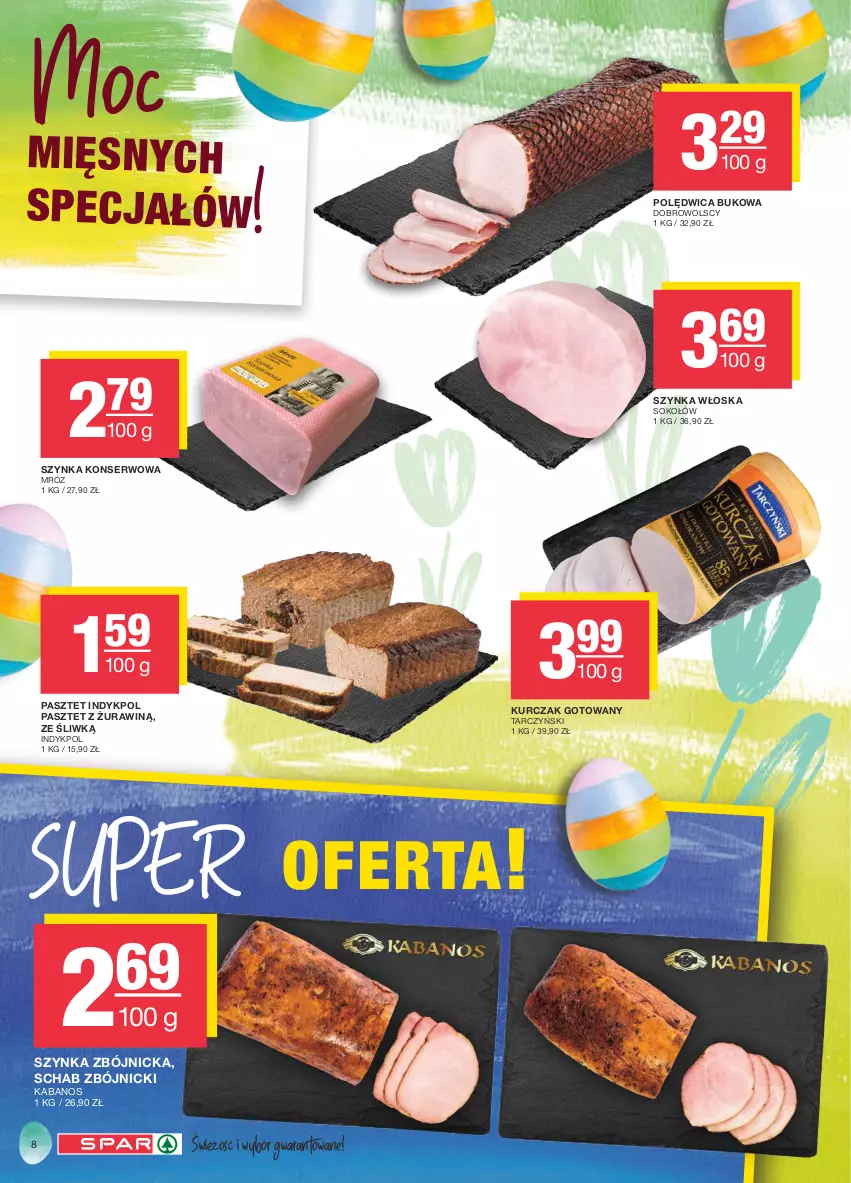 Gazetka promocyjna Spar - Spar - ważna 17.03 do 27.03.2024 - strona 8 - produkty: Kabanos, Kurczak, Kurczak gotowany, Pasztet, Polędwica, Ser, Sok, Sokołów, Szynka, Szynka konserwowa, Tarczyński