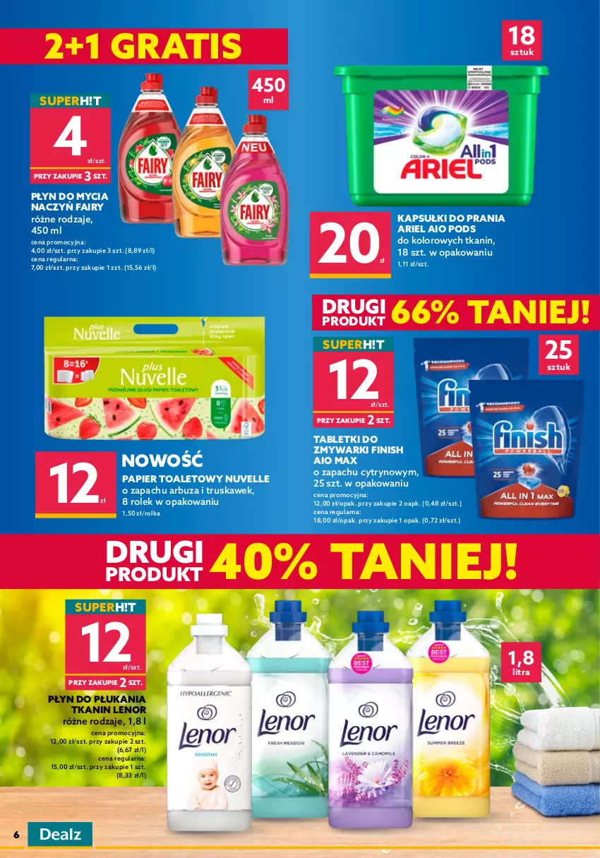 Gazetka promocyjna Dealz - NOWA GAZETKASETKI PRODUKTÓW TANIEJ! - ważna 13.07 do 26.07.2022 - strona 6 - produkty: Arbuz, Ariel, Disney, Do mycia naczyń, Fa, Fairy, Finish, Frozen, Gra, Kapsułki do prania, Lenor, Papier, Papier toaletowy, Płyn do mycia, Płyn do mycia naczyń, Płyn do płukania, Pojemnik, Psi Patrol, Tablet, Tabletki do zmywarki, Zmywarki