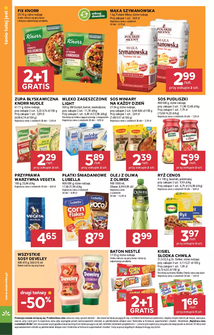 Gazetka promocyjna Stokrotka - Market - ważna 23.10 do 29.10.2025 - strona 12 - produkty: Baton, Bell, Bella, Cenos, Danio, Dr. Oetker, Gra, Kisiel, Knorr, Lubella, Magnez, Mąka, Mięso, Mleko, Mleko zagęszczone, Nestlé, Olej, Owoce, Polskie Młyny, Pudliszki, Ryż, Słodka Chwila, Sos, Vegeta, Warzywa, Winiary, Zupa