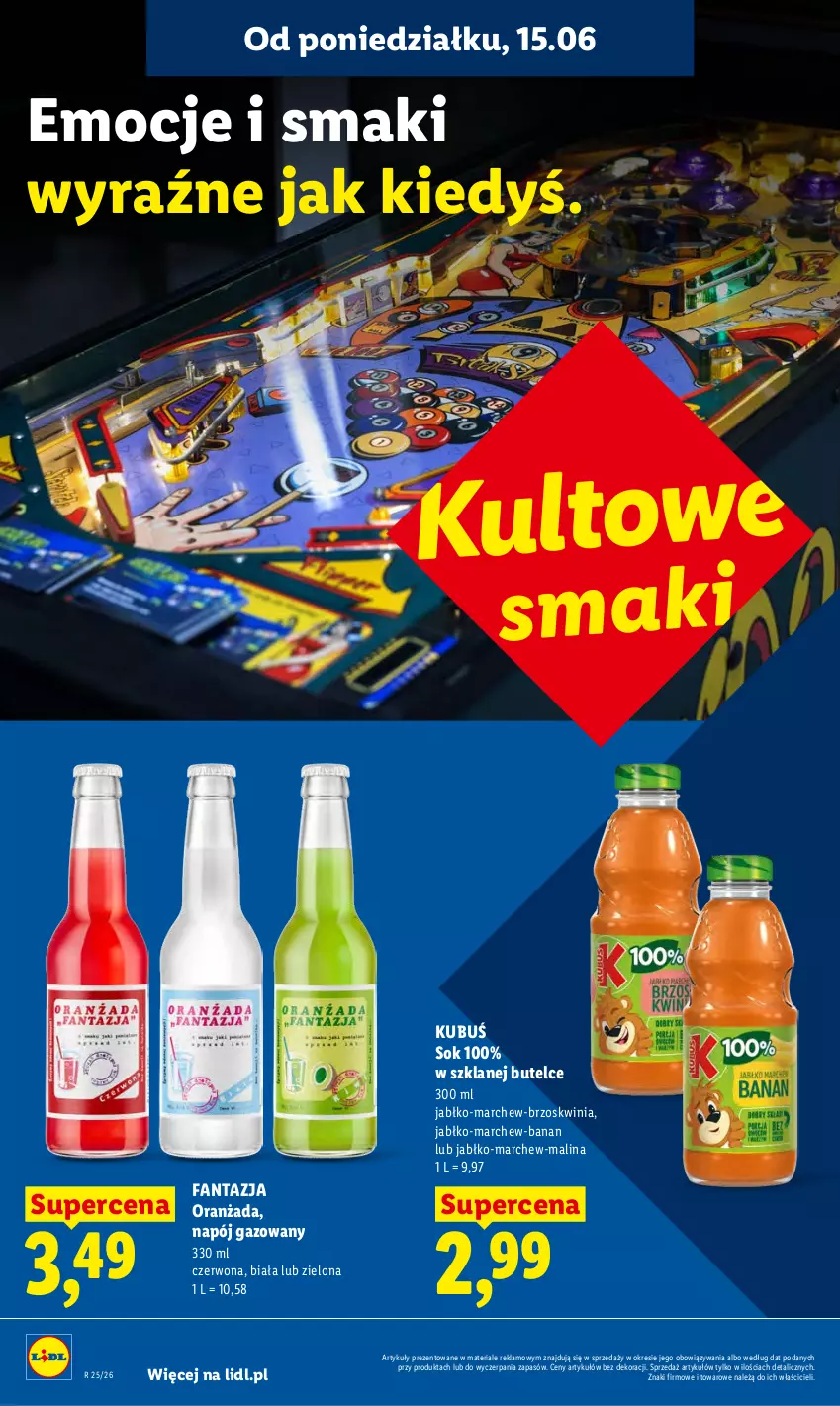 Gazetka promocyjna Lidl - Gazetka ważna od 15.06 do 17.06 - ważna 15.06 do 17.06.2026 - strona 44 - produkty: Fa, Fanta, Kubuś, Napój, Napój gazowany, Oranżada, Sok