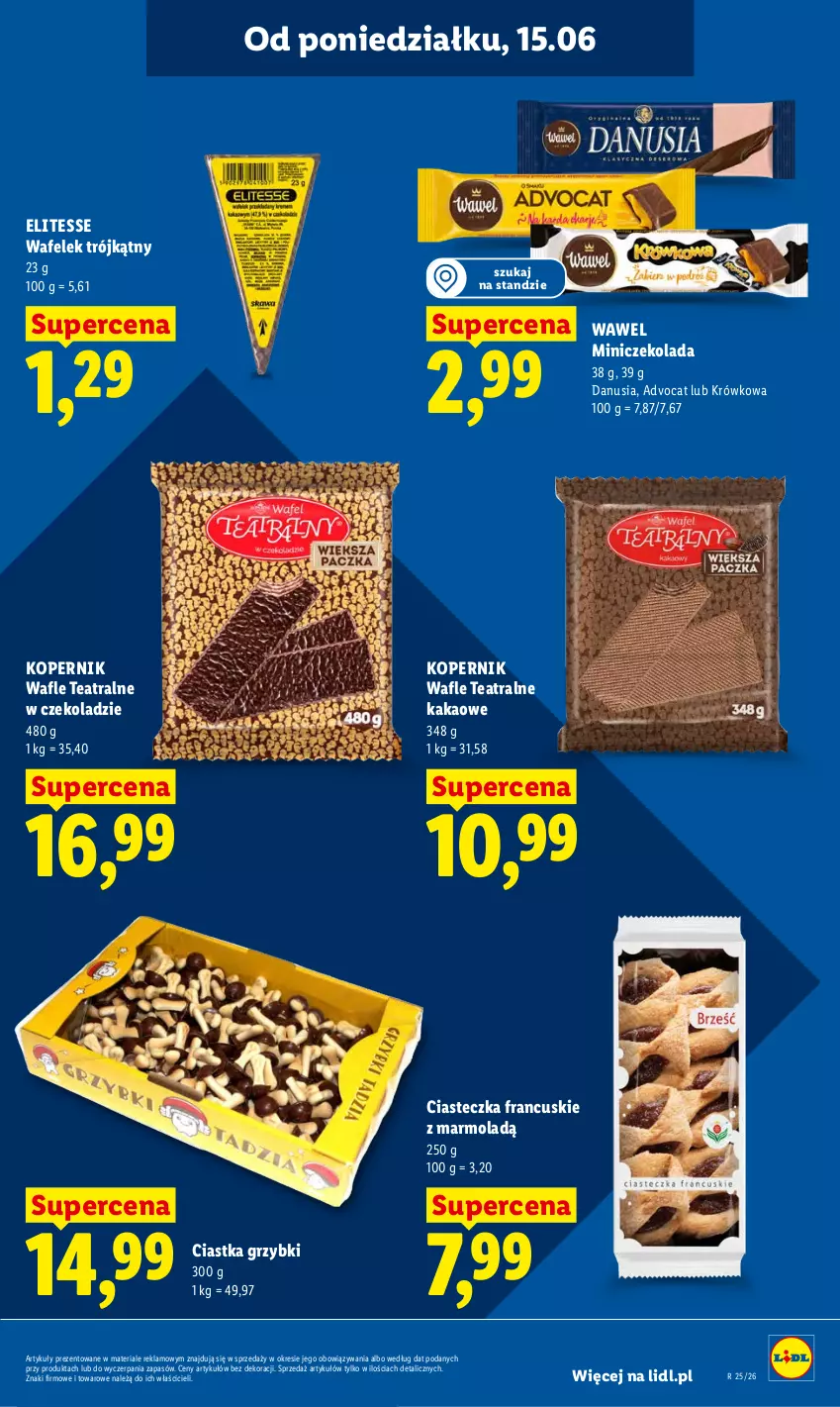 Gazetka promocyjna Lidl - Gazetka ważna od 15.06 do 17.06 - ważna 15.06 do 17.06.2026 - strona 49 - produkty: Ciastka, Czekolada, Kakao, Mola, Wafelek, Wafle, Wawel