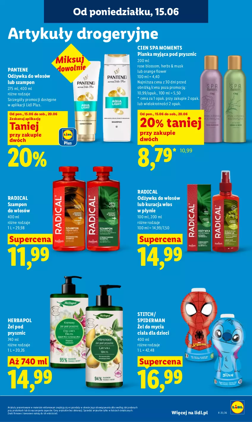 Gazetka promocyjna Lidl - Gazetka ważna od 15.06 do 17.06 - ważna 15.06 do 17.06.2026 - strona 93 - produkty: Dzieci, Herbapol, Moments, Mus, Odżywka, Pantene, Spiderman, Szampon