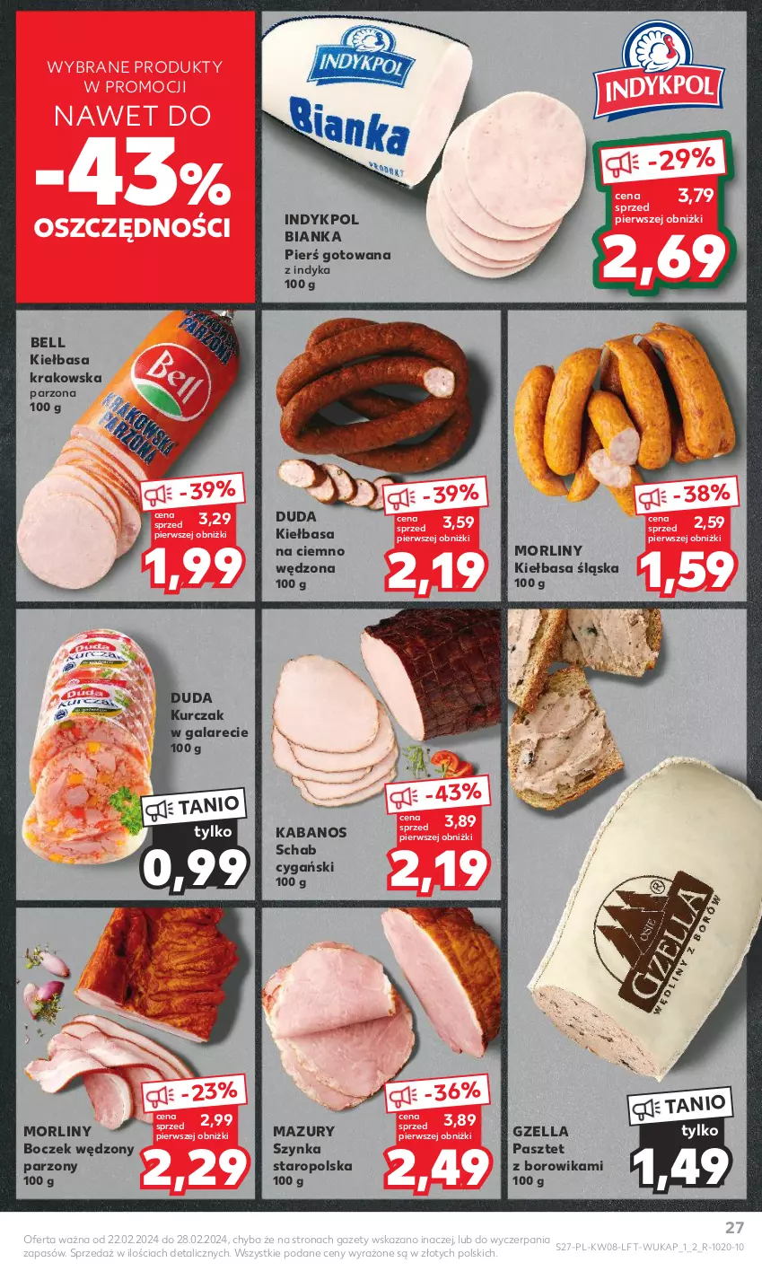 Gazetka promocyjna Kaufland - Gazetka tygodnia - ważna 22.02 do 28.02.2024 - strona 27 - produkty: Bell, Bianka, Boczek, Duda, Gala, Kabanos, Kiełbasa, Kiełbasa krakowska, Kiełbasa śląska, Kurczak, Morliny, Pasztet, Szynka