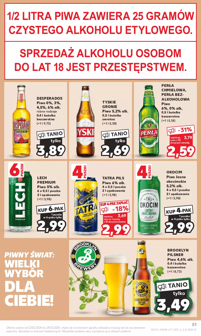 Gazetka promocyjna Kaufland - Gazetka tygodnia - ważna 22.02 do 28.02.2024 - strona 51 - produkty: Desperados, Gra, Koc, Lech Premium, Okocim, Perła, Piwa, Piwo, Piwo jasne, Tatra, Tyskie