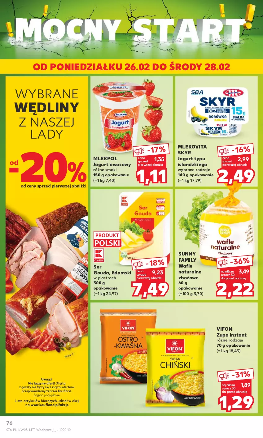 Gazetka promocyjna Kaufland - Gazetka tygodnia - ważna 22.02 do 28.02.2024 - strona 76 - produkty: Edam, Fa, Gouda, Isla, Jogurt, Jogurt owocowy, Mleko, Mlekovita, Ser, Wafle, Waga, Zupa