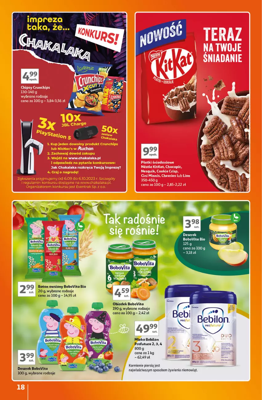 Gazetka promocyjna Auchan - Gazetka Znane Marki Lubiane Hipermarket Auchan - ważna 07.09 do 13.09.2023 - strona 18 - produkty: Baton, BEBILON, BoboVita, Deser, Karmi, Mleko, Mleko Bebilon, Ser, Serek