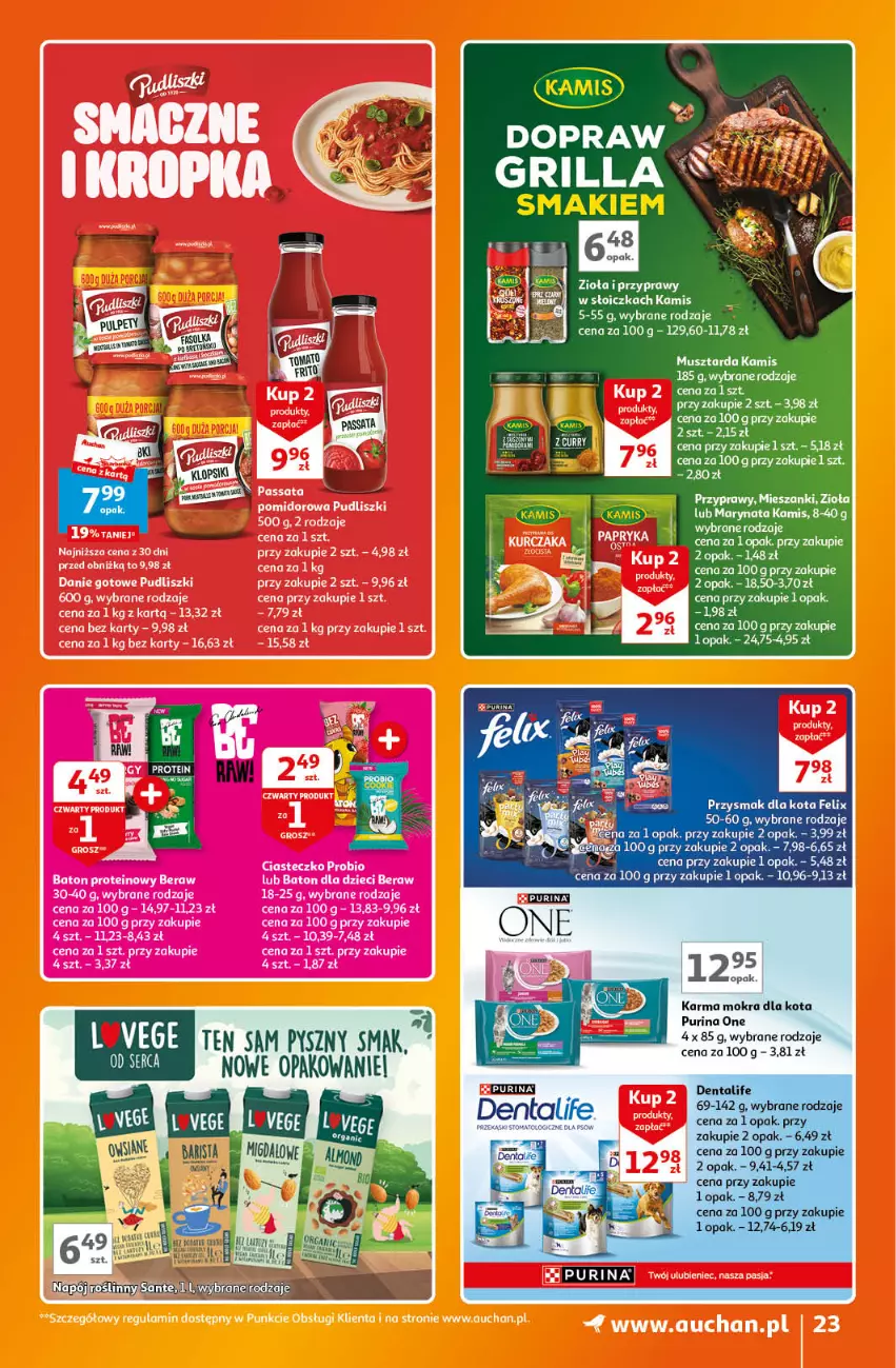 Gazetka promocyjna Auchan - Gazetka Znane Marki Lubiane Hipermarket Auchan - ważna 07.09 do 13.09.2023 - strona 23 - produkty: Felix, Grill, Kamis, Mus, Musztarda, Przyprawy, Przysmak dla kota, Pur, Purina