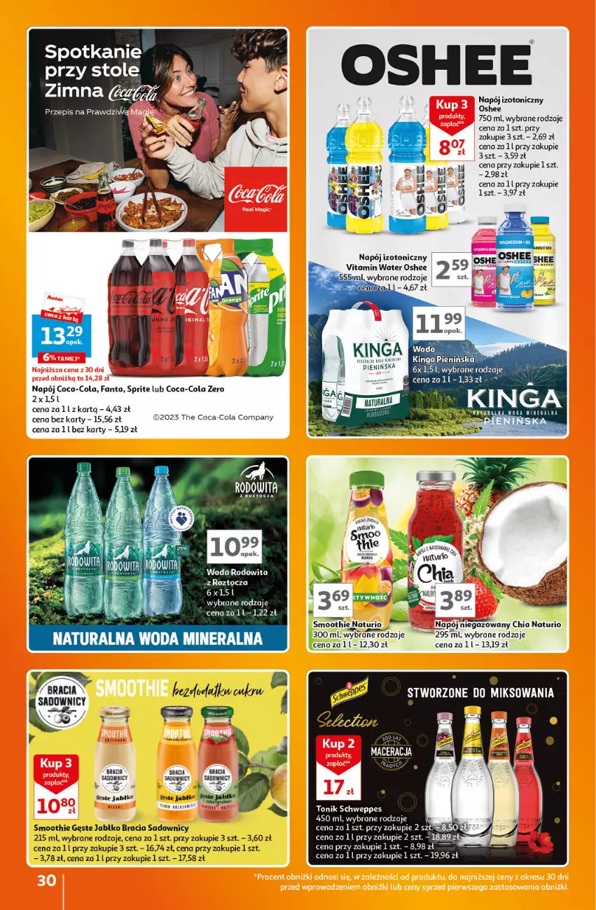 Gazetka promocyjna Auchan - Gazetka Znane Marki Lubiane Hipermarket Auchan - ważna 07.09 do 13.09.2023 - strona 30 - produkty: Chia, Coca-Cola, Fa, Fanta, Koc, Napój, Napój izotoniczny, Oshee, Schweppes, Smoothie, Sprite, Tonik, Woda, Woda mineralna