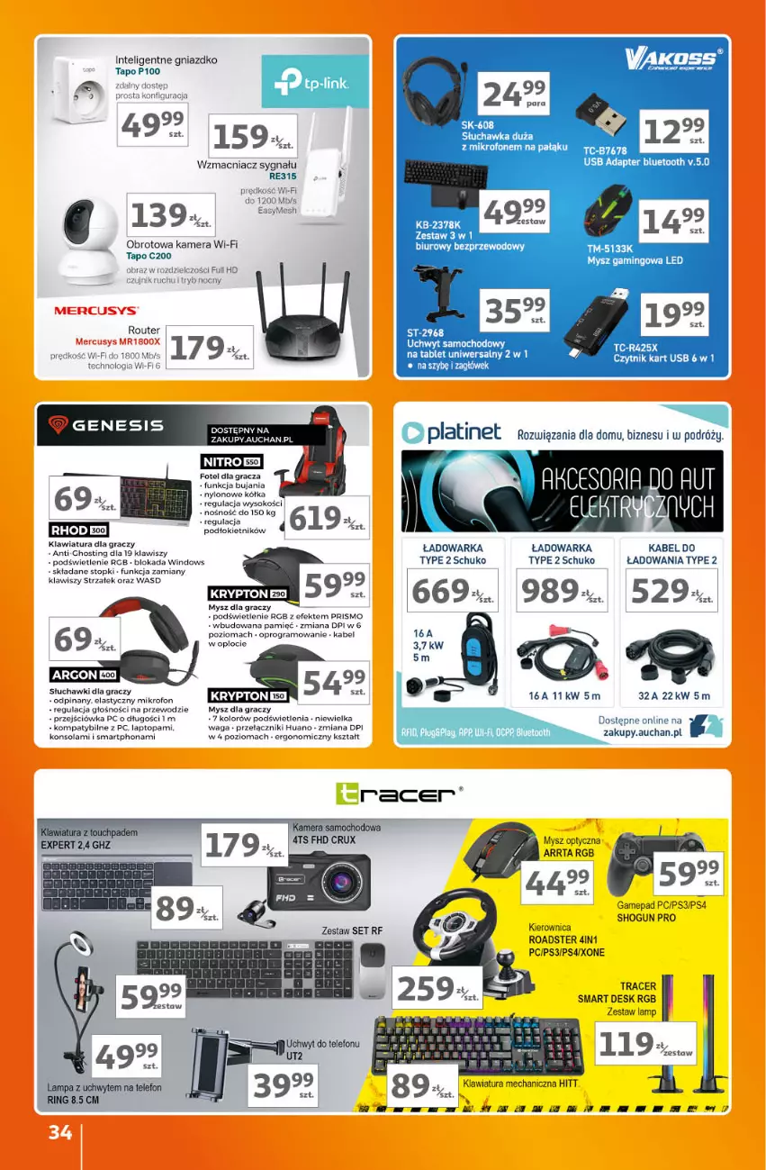 Gazetka promocyjna Auchan - Gazetka Znane Marki Lubiane Hipermarket Auchan - ważna 07.09 do 13.09.2023 - strona 34 - produkty: Acer, Biuro, Fotel, Gra, Intel, Kamera, Kierownica, Klawiatura, Konsola, Mikrofon, Mysz, Mysz optyczna, PLATINET, Słuchawki, Sok, Tablet, Top, Waga, Warka, Zagłówek