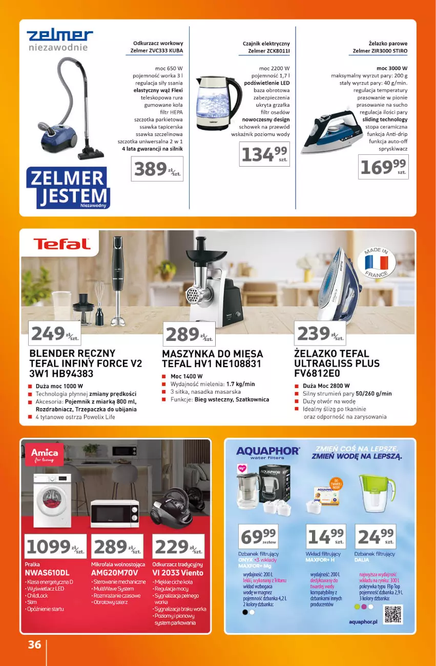 Gazetka promocyjna Auchan - Gazetka Znane Marki Lubiane Hipermarket Auchan - ważna 07.09 do 13.09.2023 - strona 36 - produkty: Blender, Czajnik, Czajnik elektryczny, Fa, Grzałka, Maszynka, Odkurzacz, Orka, Piec, Pojemnik, Por, Przewód, Rozdrabniacz, Rum, Rura, Szatkownica, Szczotka, Szynka, Tefal, Teleskop, Top, Trzepaczka, Tytan, Zelmer