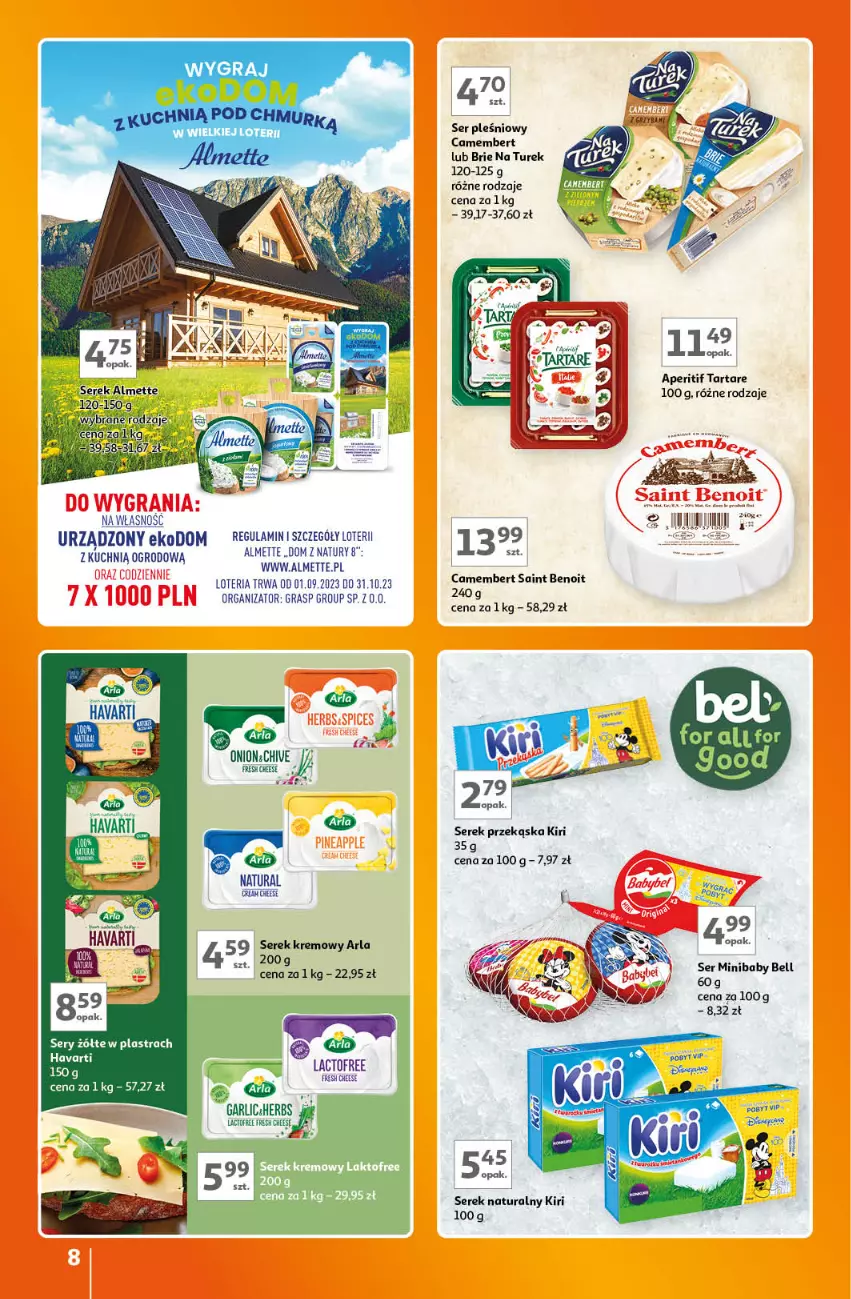 Gazetka promocyjna Auchan - Gazetka Znane Marki Lubiane Hipermarket Auchan - ważna 07.09 do 13.09.2023 - strona 8 - produkty: Almette, Bell, Brie, Camembert, Gra, Ser, Ser pleśniowy, Serek, Serek naturalny, Tarta, Tartare