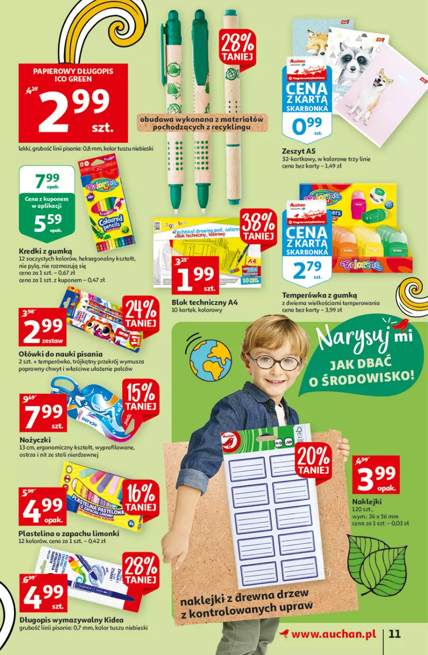 Gazetka promocyjna Auchan - Rysuje się porządek na biurku Hipermarkety - ważna 12.08 do 18.08.2021 - strona 11 - produkty: Długopis, Mus, Noż, Nożyczki, Papier, Plastelina, Tusz