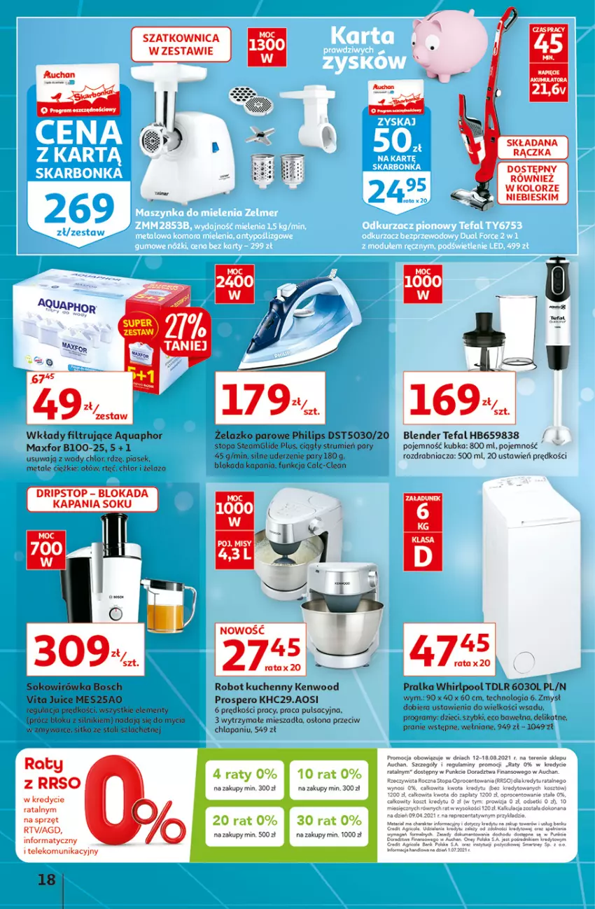 Gazetka promocyjna Auchan - Rysuje się porządek na biurku Hipermarkety - ważna 12.08 do 18.08.2021 - strona 18 - produkty: Aquaphor, Blender, Bosch, Dzieci, Fa, Gra, Ocet, Philips, Pralka, Pur, Robot, Rozdrabniacz, Rum, Sitko, Sok, Szatkownica, Tefal, Top, Wełna, Whirlpool