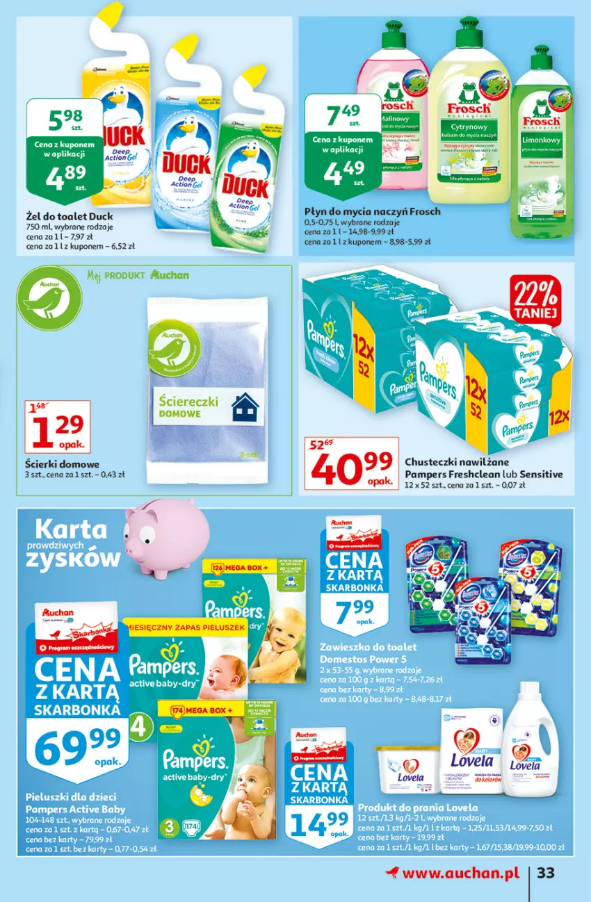 Gazetka promocyjna Auchan - Rysuje się porządek na biurku Hipermarkety - ważna 12.08 do 18.08.2021 - strona 33 - produkty: Chusteczki, Cytryny, Do mycia naczyń, Duck, Frosch, Lovela, Pampers, Płyn do mycia, Płyn do mycia naczyń