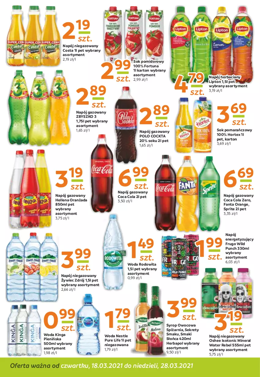 Gazetka promocyjna Gama - Gazetka Gama - ważna 18.03 do 28.03.2021 - strona 10 - produkty: Fa, Fanta, Fortuna, Hellena, Herbapol, Hortex, Kret, Lipton, Napój, Napój gazowany, Napój niegazowany, Oranżada, Oshee, Pur, Sok, Sok pomarańczowy, Sok pomidorowy, Sprite, Syrop, Woda