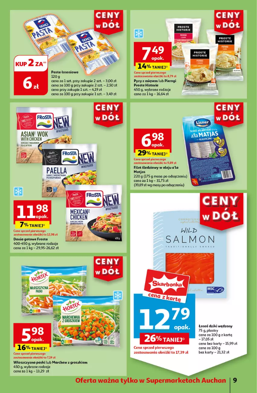 Gazetka promocyjna Auchan - Gazetka CENY W DÓŁ Supermarket Auchan - ważna 20.06 do 26.06.2024 - strona 11 - produkty: Dania gotowe, Fa, Frosta, Kurczak, Marchewka, Matjas, Olej, Pierogi, Ryż, Sos