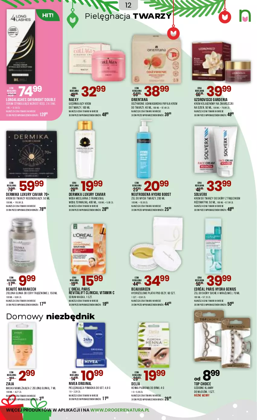 Gazetka promocyjna Drogerie Natura - Gazetka Drogerie Natura - ważna 10.12 do 28.12.2025 - strona 12 - produkty: Clin, Dermika, Gin, Hydrożelowe płatki pod oczy, Inka, Kolagen, Krem do twarzy, L’Oréal, Mars, Maska, Neutrogena, Nivea, Papaja, Rum, Ser, Serum, Top, Waga, Woda, Woda micelarna, Ziaja
