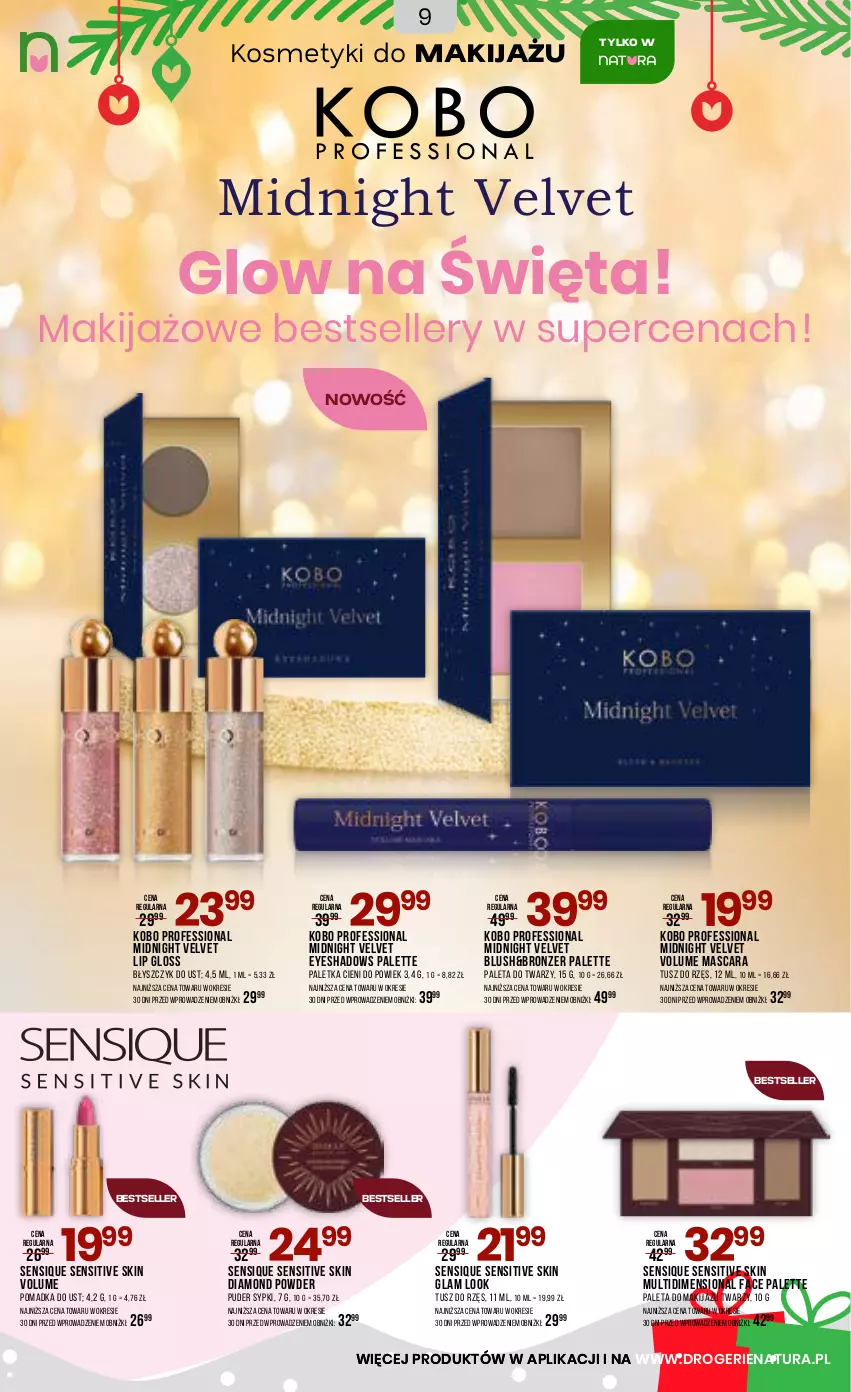Gazetka promocyjna Drogerie Natura - Gazetka Drogerie Natura - ważna 10.12 do 28.12.2025 - strona 9 - produkty: Błyszczyk do ust, Bronzer, Fa, KOBO, Makijaż, Paleta, Paletka cieni, Palette, Puder, Tusz, Velvet