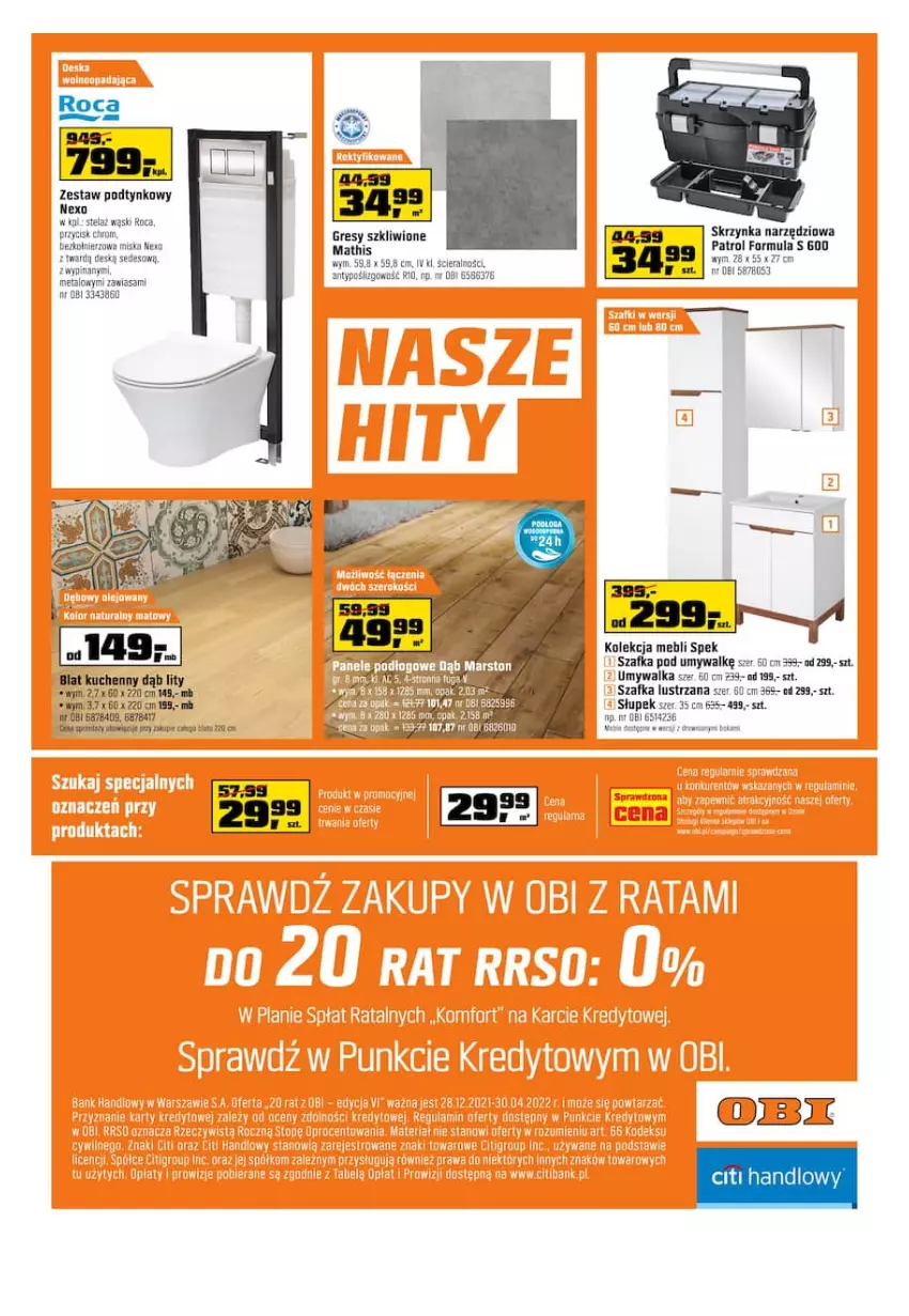 Gazetka promocyjna Obi - Gazetka OBI - ważna 19.01 do 01.02.2022 - strona 16 - produkty: Gres, Skrzynka narzędziowa, Słupek, Szafka, Szafka pod umywalkę, Umywalka