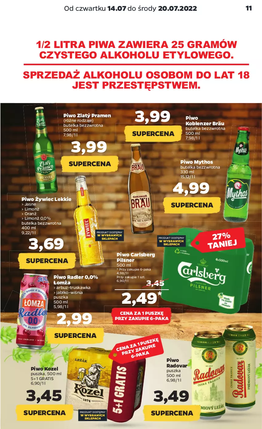 Gazetka promocyjna Netto - Artykuły spożywcze - ważna 14.07 do 20.07.2022 - strona 11 - produkty: Arbuz, Carlsberg, Gra, Kozel, Piwa, Piwo, Radler