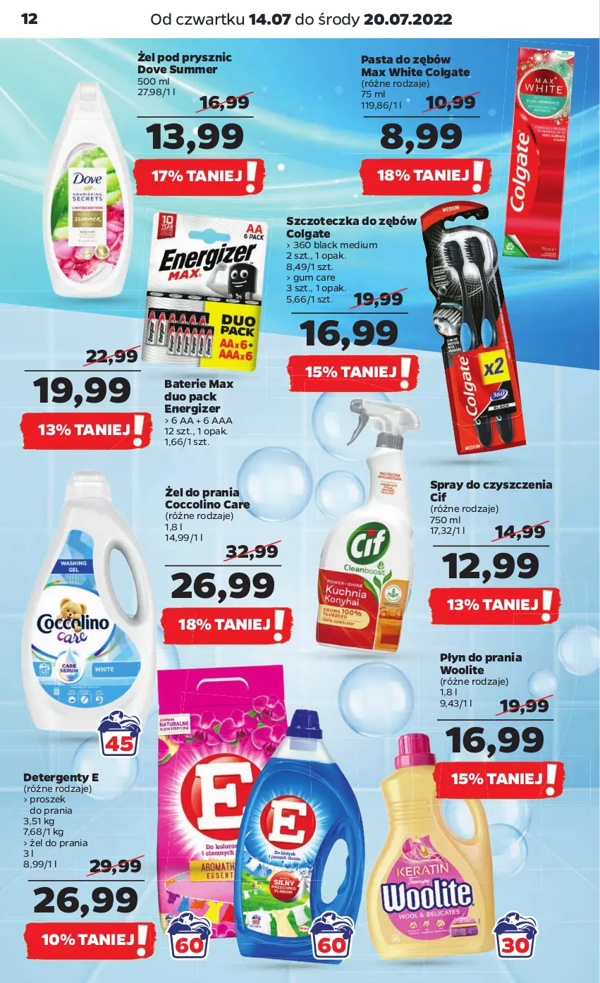 Gazetka promocyjna Netto - Artykuły spożywcze - ważna 14.07 do 20.07.2022 - strona 12 - produkty: Cif, Coccolino, Colgate, Dove, Energizer, Lack, LG, Pasta do zębów, Płyn do prania, Proszek do prania, Spray do czyszczenia, Szczoteczka, Szczoteczka do zębów, Woolite