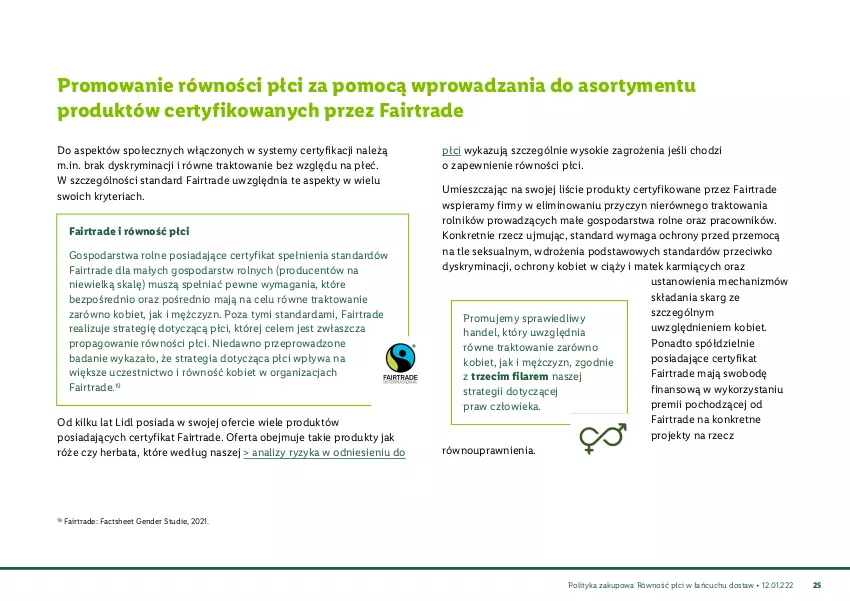 Gazetka promocyjna Lidl - Polityka zakupowa równość płci - ważna 15.11.2021 do 02.01.2030 - strona 26 - produkty: Fa, Herbata, Karmi, Kret, Mus, Rolnik, Sok