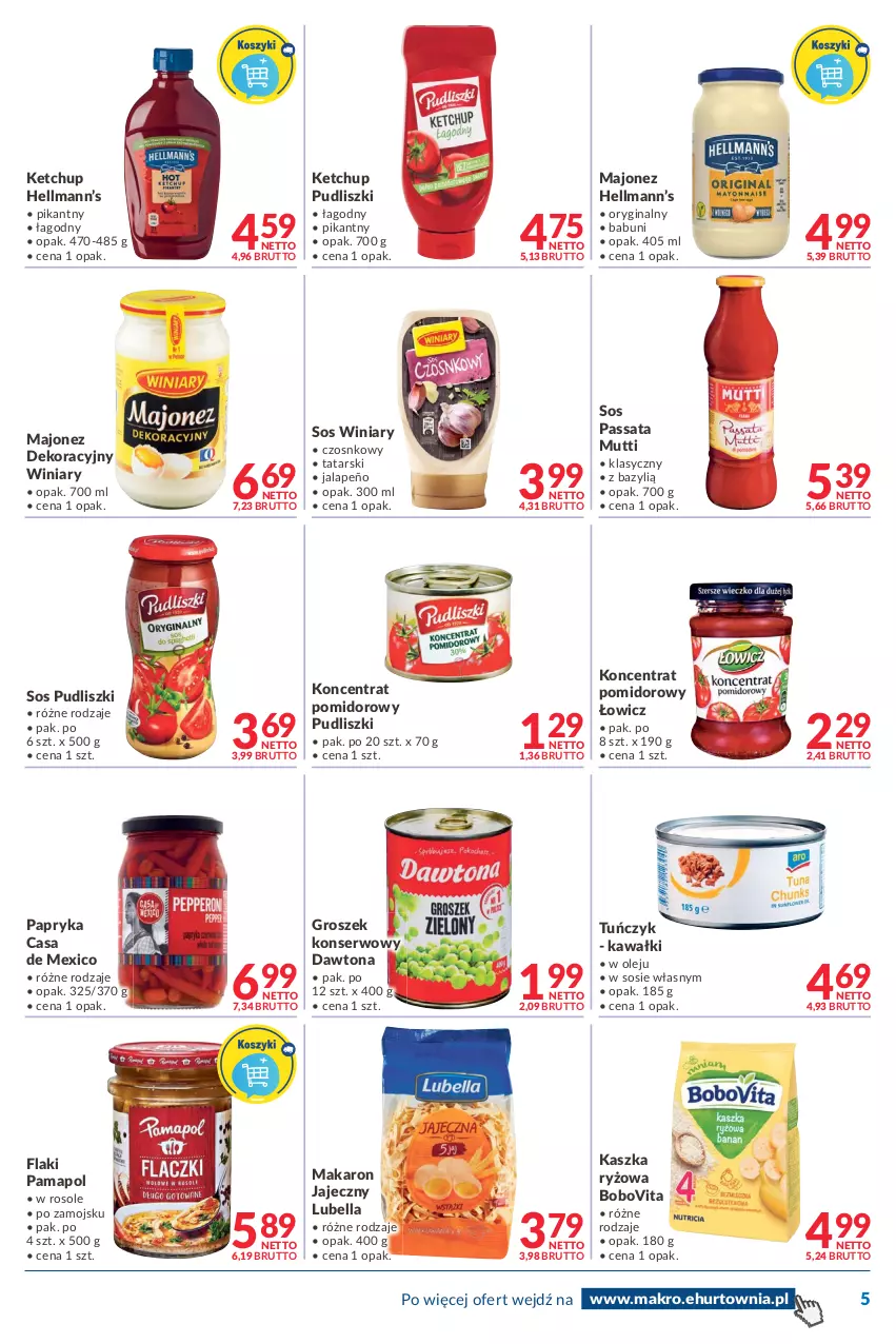 Gazetka promocyjna Makro - [Oferta promocyjna] Dostawy - ważna 27.12.2021 do 05.01.2022 - strona 5 - produkty: Babuni, Bazyl, Bell, Bella, BoboVita, Dawtona, Flaki, Gin, Groszek, Hellmann’s, Kawa, Ketchup, Koncentrat pomidorowy, Lubella, Majonez, Makaron, Olej, Papryka, Pudliszki, Ryż, Ser, Sos, Tuńczyk, Winiary