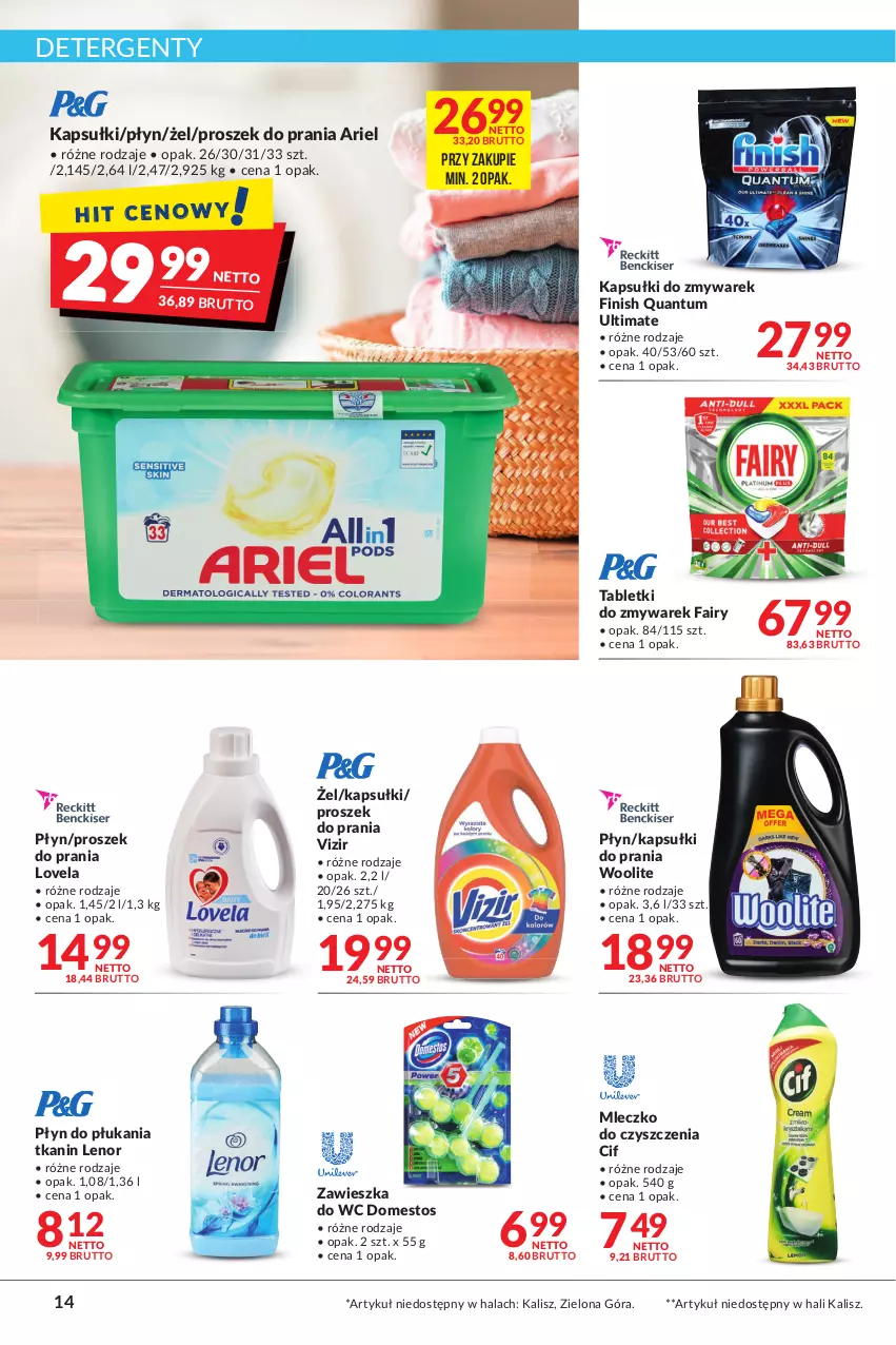 Gazetka promocyjna Makro - [Oferta promocyjna] Artykuły spożywcze i przemysłowe - ważna 14.06 do 27.06.2022 - strona 14 - produkty: Ariel, Cif, Domestos, Fa, Fairy, Finish, Kapsułki do prania, Lenor, Lovela, Mleczko, Płyn do płukania, Proszek do prania, Tablet, Vizir, Woolite, Zawieszka do wc