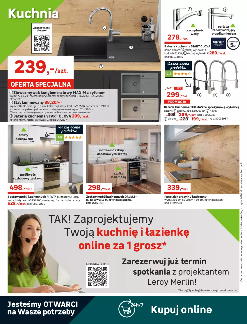 Gazetka promocyjna Leroy Merlin - Ogród  na balkonie - ważna 07.05 do 27.05.2021 - strona 18 - produkty: Bateria, Bateria kuchenna, Korpusy, Kuchnia, Lakier, Meble, Panel dekoracyjny, Piec, Por, Sok, Syfon, Szafka, Zestaw mebli kuchennych, Zlew, Zlewozmywak