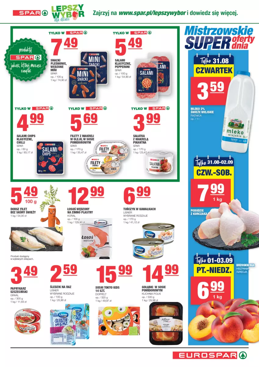 Gazetka promocyjna Spar - EuroSpar - ważna 27.08 do 06.09.2023 - strona 5 - produkty: Dorsz, Gra, Kawa, Kuchnia, Kurczak, Lisner, Makrelą, Mleko, Olej, Papryka, Paprykarz, Piątnica, Por, Salami, Sałat, Sałatka, Sałatka z makrelą, Sos, Sushi