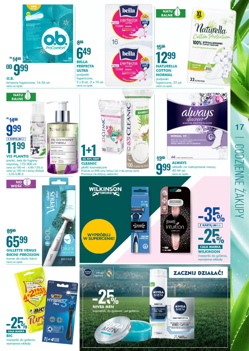 Gazetka promocyjna Super Pharm - Gazetka - ważna 29.07 do 11.08.2021 - strona 17 - produkty: Always, Bikini, Cleanic, Fa, Gillette, Gillette Venus, Gra, Naturell, Naturella, Nivea, Venus, Woda