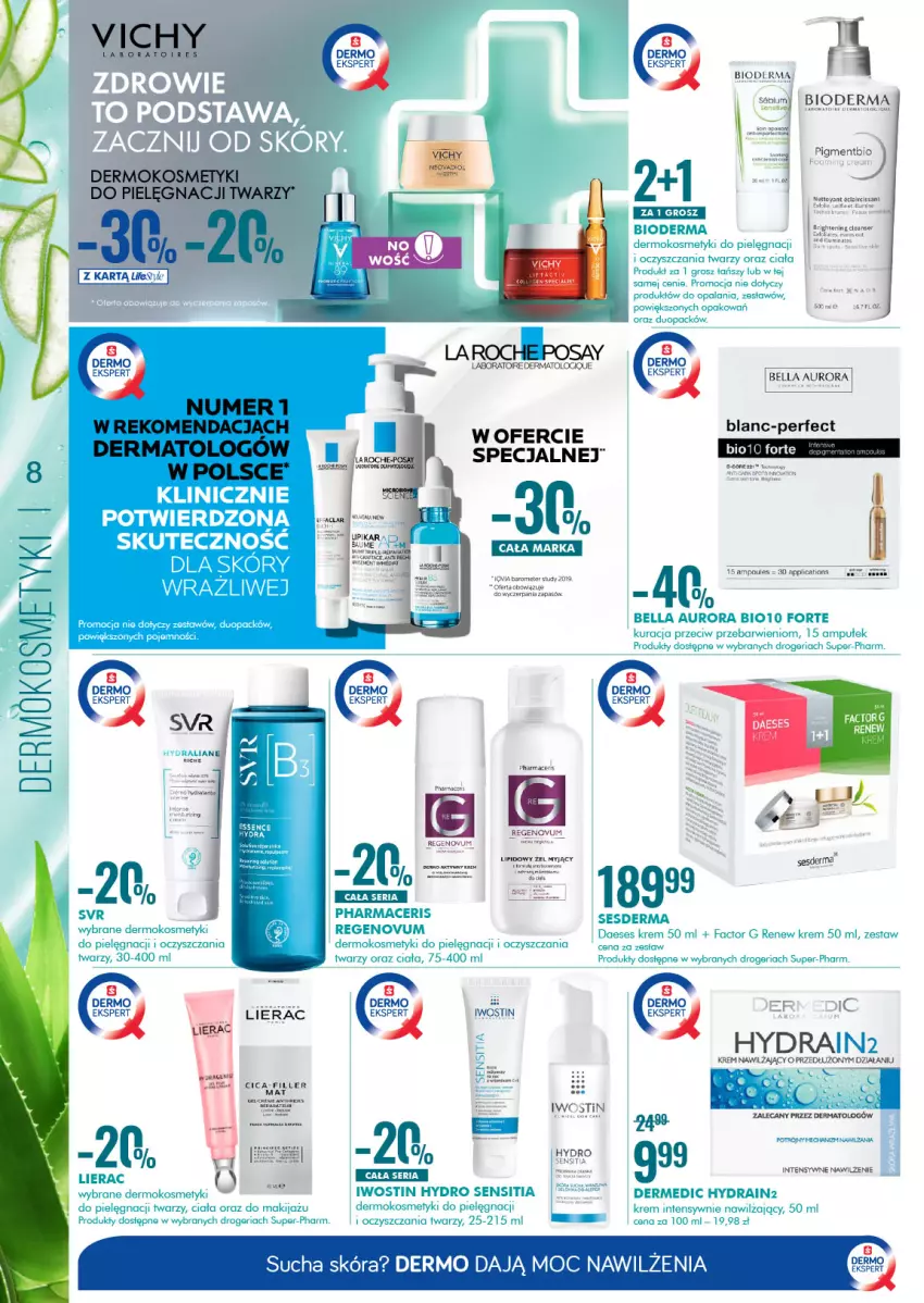 Gazetka promocyjna Super Pharm - Gazetka - ważna 29.07 do 11.08.2021 - strona 8 - produkty: Acer, Bell, Bella, Bioderma, Dermedic, Fa, Iwostin, Kosmetyki do pielęgnacji, Krem nawilżający, Lierac, Makijaż, Pharmaceris, Sałat, Ser, Sesderma, SVR, Zdrowie