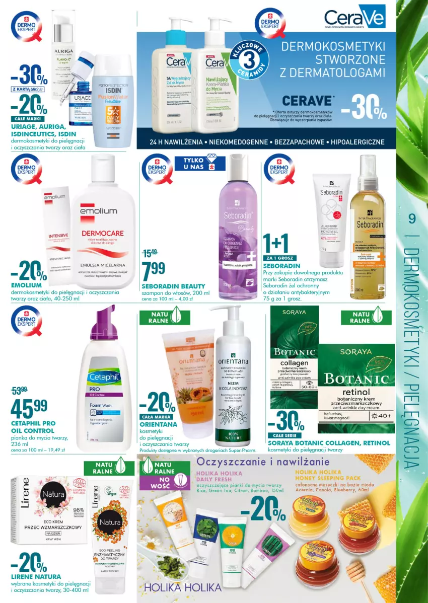 Gazetka promocyjna Super Pharm - Gazetka - ważna 29.07 do 11.08.2021 - strona 9 - produkty: Acer, Cetaphil, Control, Emolium, Emulsja, Fusion, Holika Holika, Kosmetyki do pielęgnacji, Lirene, Mars, Olej, Pianka do mycia twarzy, Seboradin, Szampon