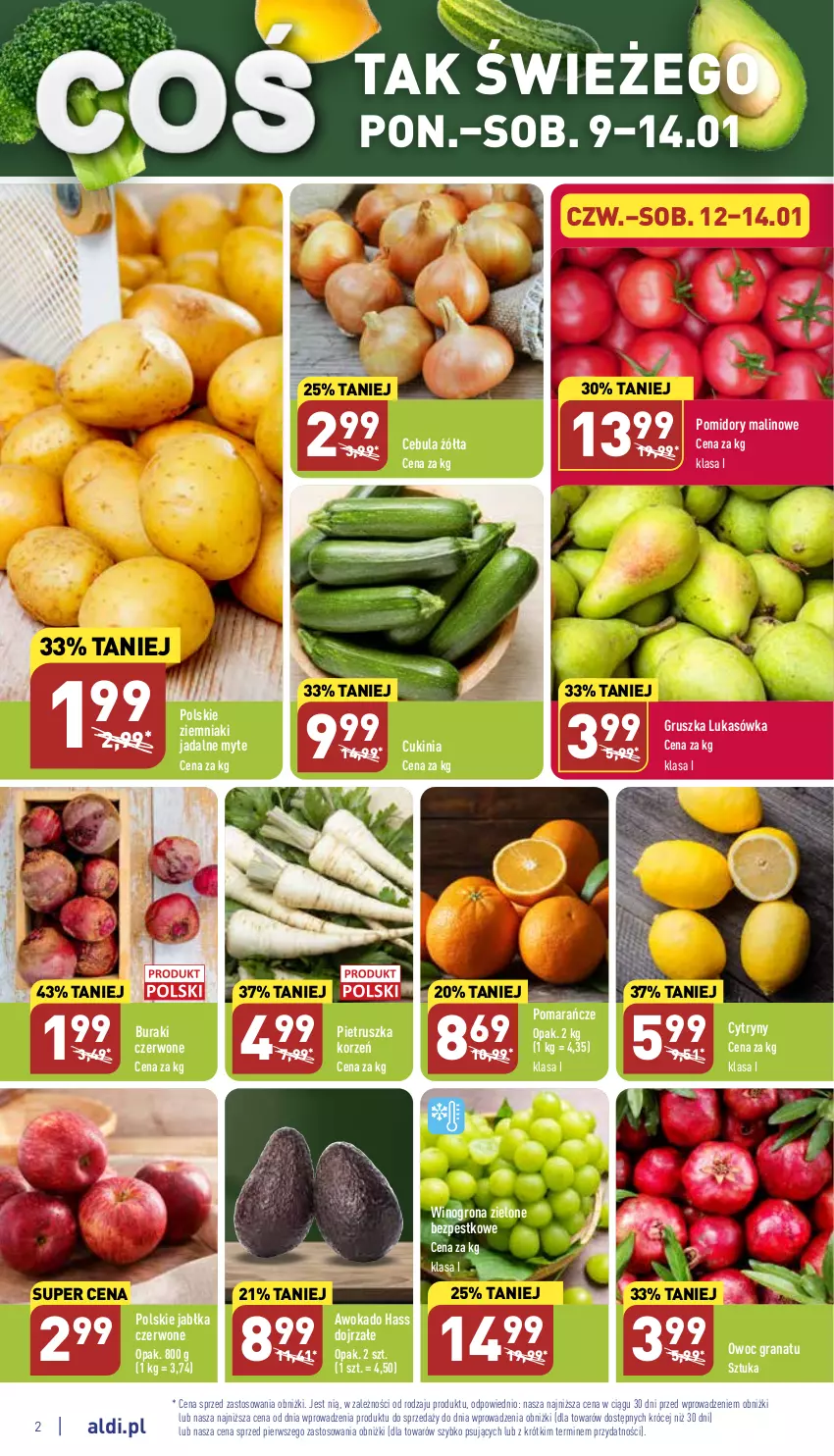 Gazetka promocyjna Aldi - Pełny katalog - ważna 09.01 do 14.01.2023 - strona 2 - produkty: Buraki, Cebula, Cytryny, Gra, Granat, Jabłka, Pietruszka, Pomarańcze, Pomidory, Wino, Winogrona, Ziemniaki