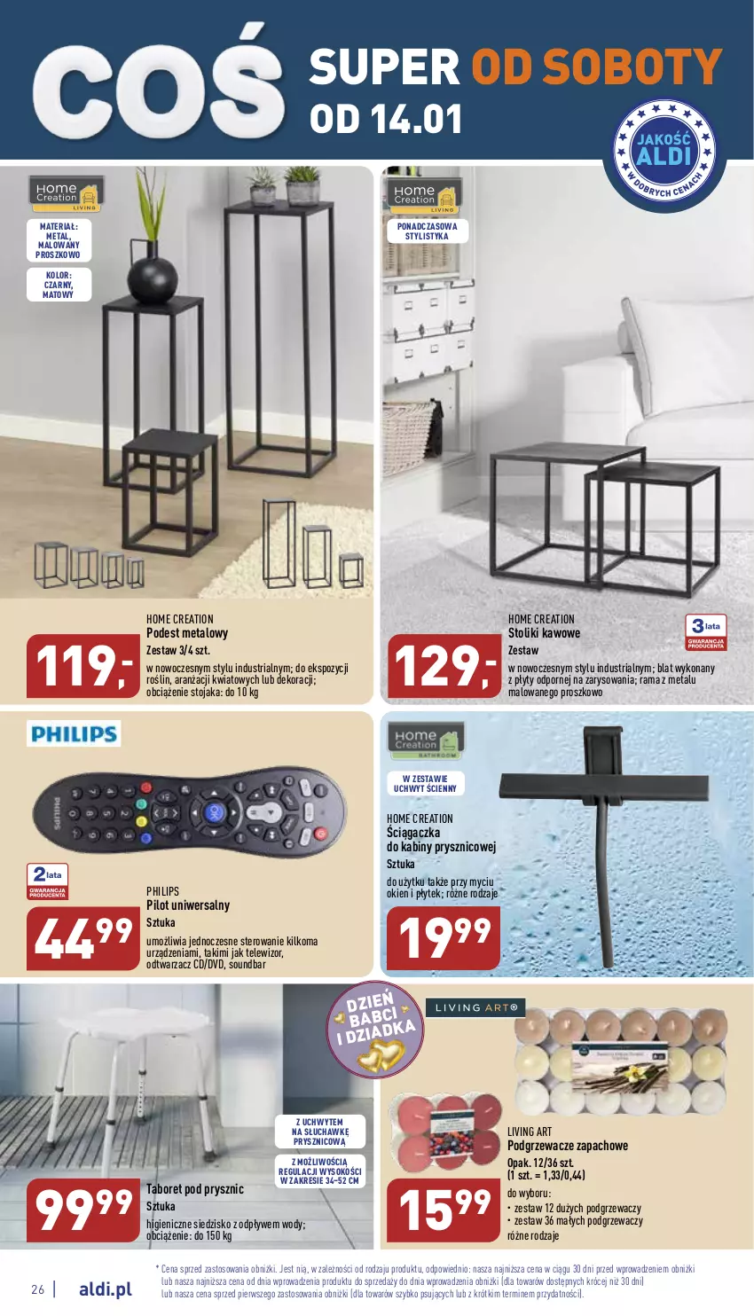 Gazetka promocyjna Aldi - Pełny katalog - ważna 09.01 do 14.01.2023 - strona 26 - produkty: Philips, Podgrzewacze, Por, Rama, Siedzisko, Sok, Soundbar, Stojak, Stolik, Taboret, Telewizor