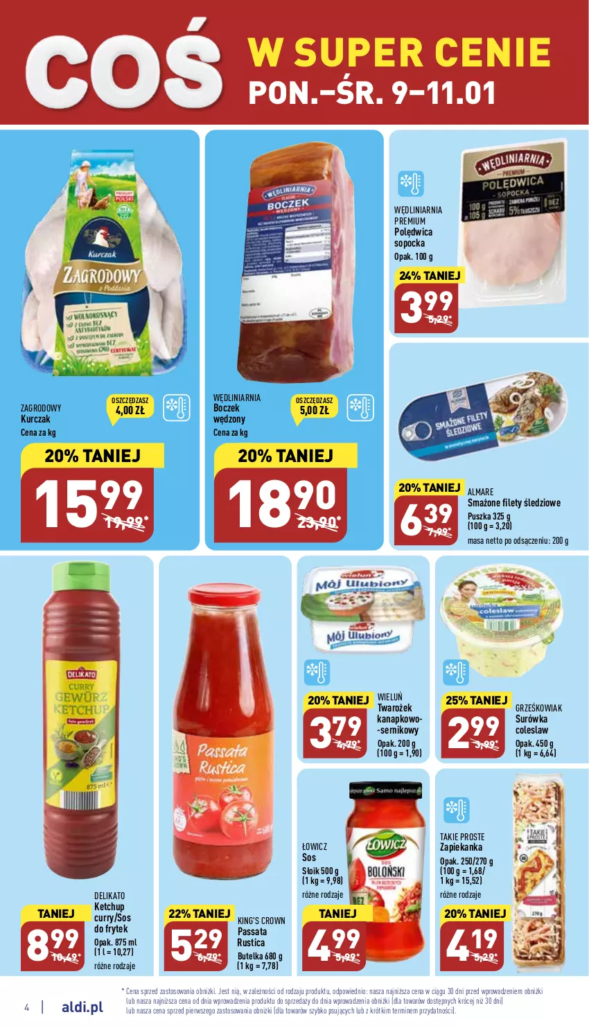 Gazetka promocyjna Aldi - Pełny katalog - ważna 09.01 do 14.01.2023 - strona 4 - produkty: Boczek, Ketchup, Kurczak, Polędwica, Rust, Ser, Sos, Surówka, Surówka coleslaw, Zapiekanka