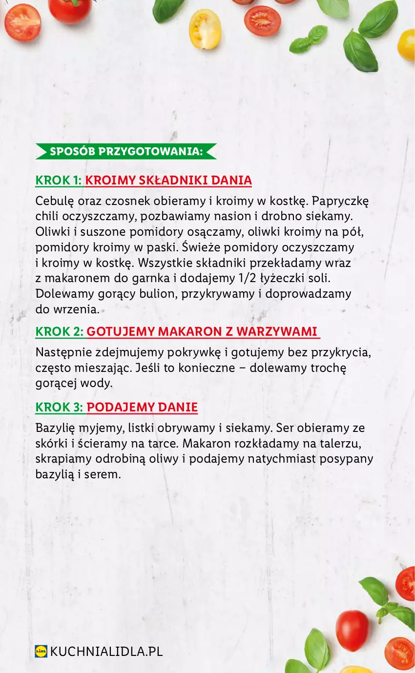 Gazetka promocyjna Lidl - TYDZIEŃ WŁOSKI - ważna 04.05 do 05.05.2021 - strona 31 - produkty: Bazyl, Bulion, Czosnek, Kuchnia, Lion, Makaron, Oliwki, Pomidory, Ser, Suszone pomidory, Talerz, Warzywa