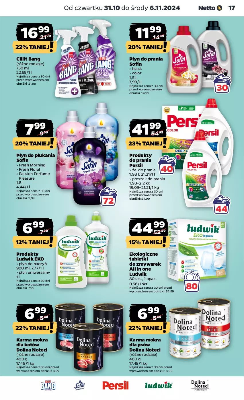 Gazetka promocyjna Netto - Artykuły spożywcze - ważna 31.10 do 06.11.2024 - strona 17 - produkty: Cillit Bang, Flora, Karma mokra dla kotów, Lack, Ludwik, Perfum, Persil, Płyn do płukania, Płyn do prania, Proszek do prania, Tablet