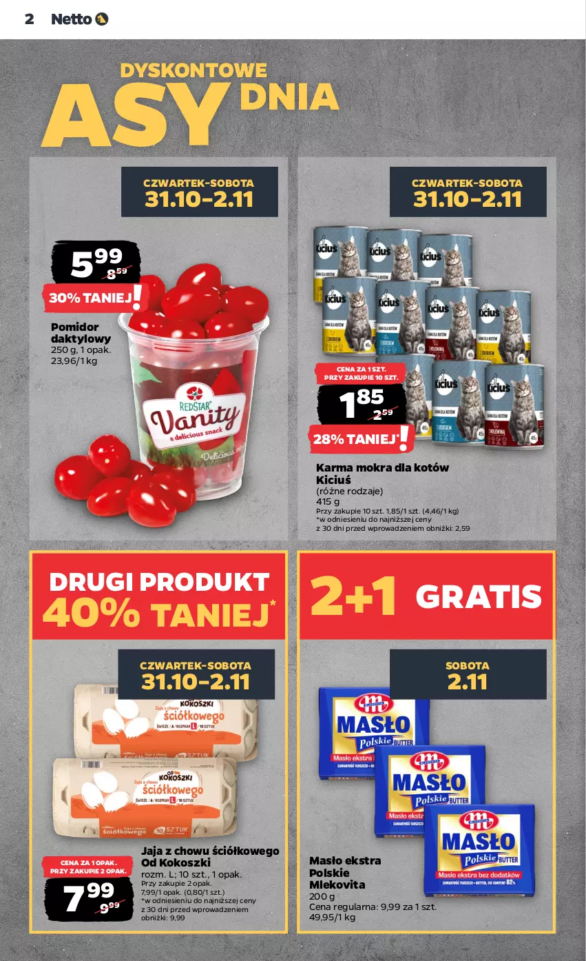 Gazetka promocyjna Netto - Artykuły spożywcze - ważna 31.10 do 06.11.2024 - strona 2 - produkty: Gra, Jaja, Karma mokra dla kotów, Kokos, Kosz, Masło, Mleko, Mlekovita