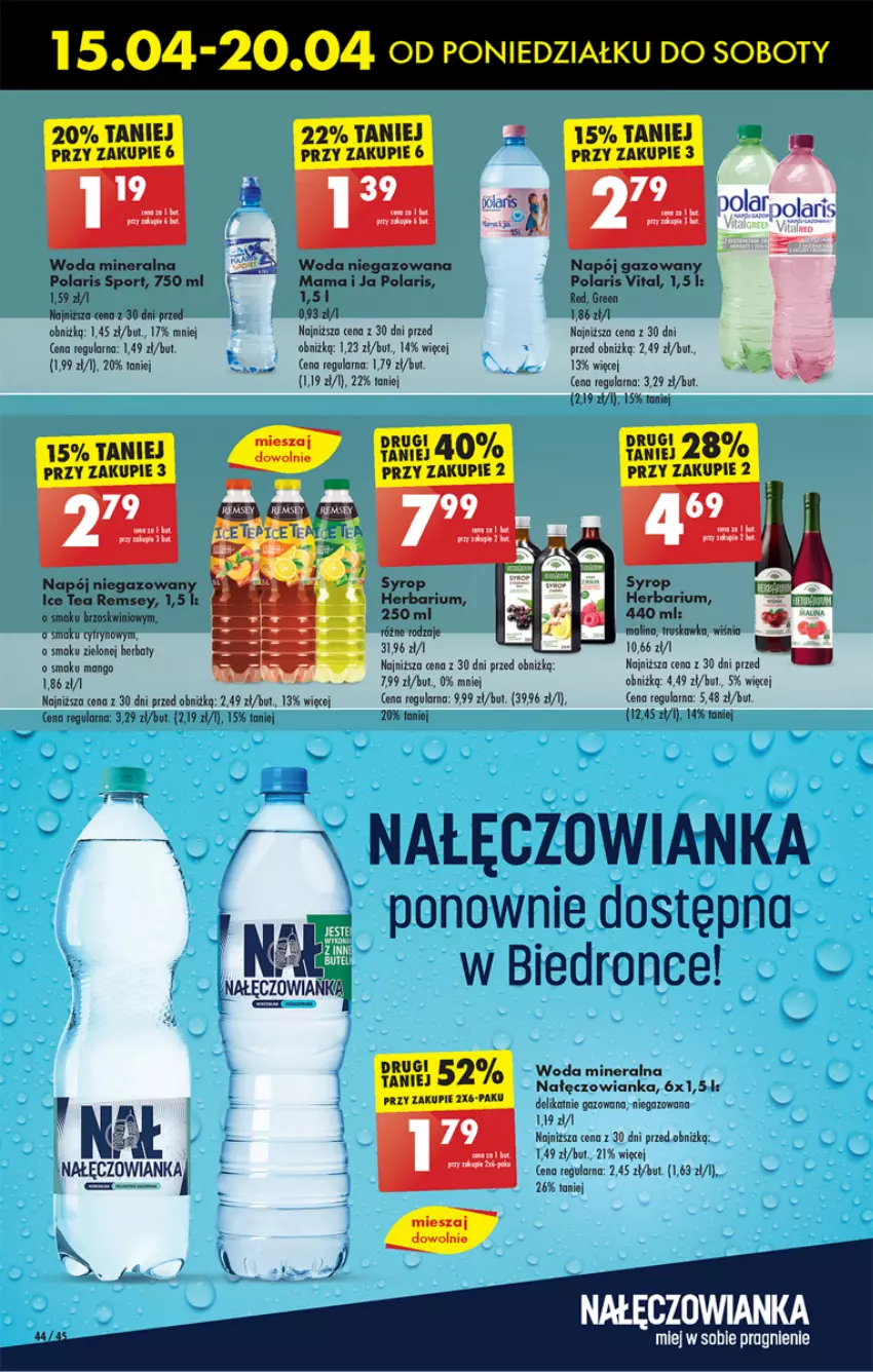 Gazetka promocyjna Biedronka - Od poniedzialku - ważna 15.04 do 20.04.2024 - strona 48 - produkty: Brzoskwinie, Dron, Mango, Nałęczowianka, Napój, Napój niegazowany, Por, Sport, Syrop, Woda, Woda mineralna