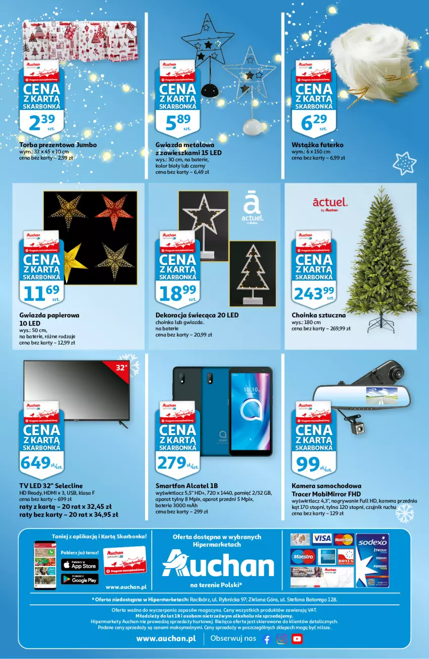 Gazetka promocyjna Auchan - Skarbonka #48 - ważna 02.12 do 08.12.2021 - strona 4 - produkty: Acer, Choinka, Clin, Gry, Gwiazda, HD ready, Inka, Kamera, Papier, Smartfon, Top, Torba, Torba prezentowa, Wstążka