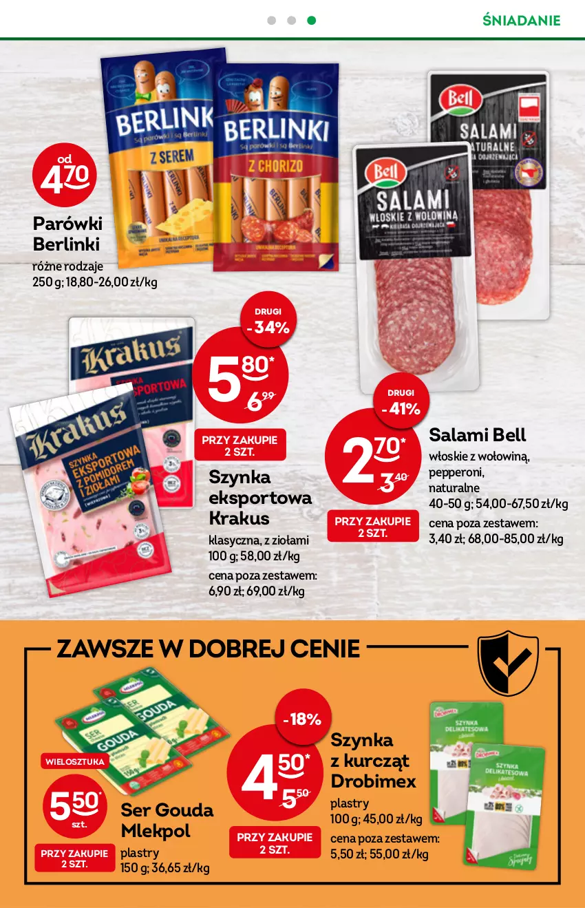 Gazetka promocyjna Żabka - ważna 10.08 do 16.08.2022 - strona 39 - produkty: Bell, Berlinki, Drobimex, Gouda, Krakus, Parówki, Por, Salami, Ser, Sport, Szynka