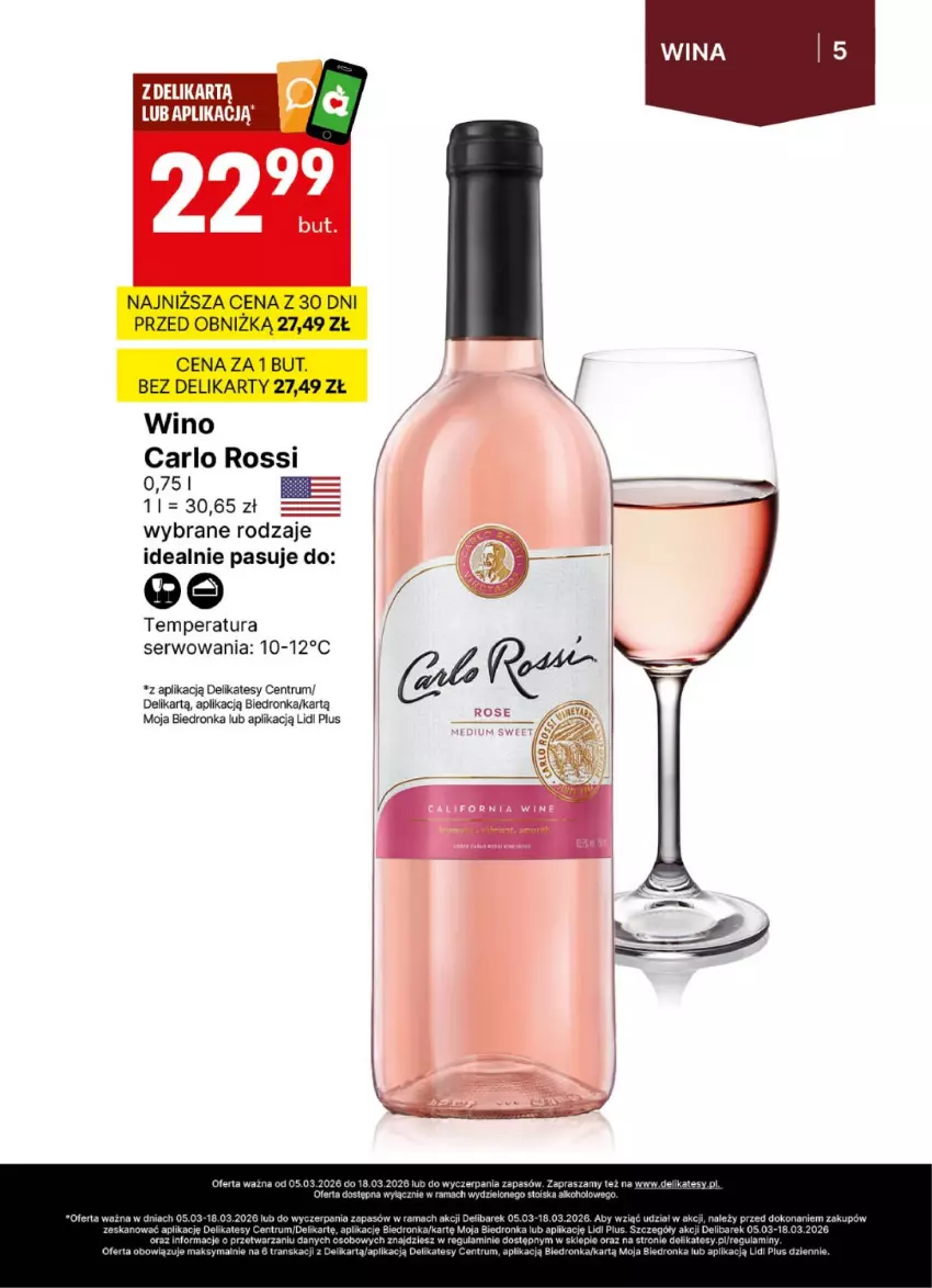 Gazetka promocyjna Delikatesy Centrum - Delibarek DC10-DC11 - ważna 05.03 do 18.03.2026 - strona 5 - produkty: Carlo Rossi, Dron, Rama, Rum, Ser, Tran, Wino