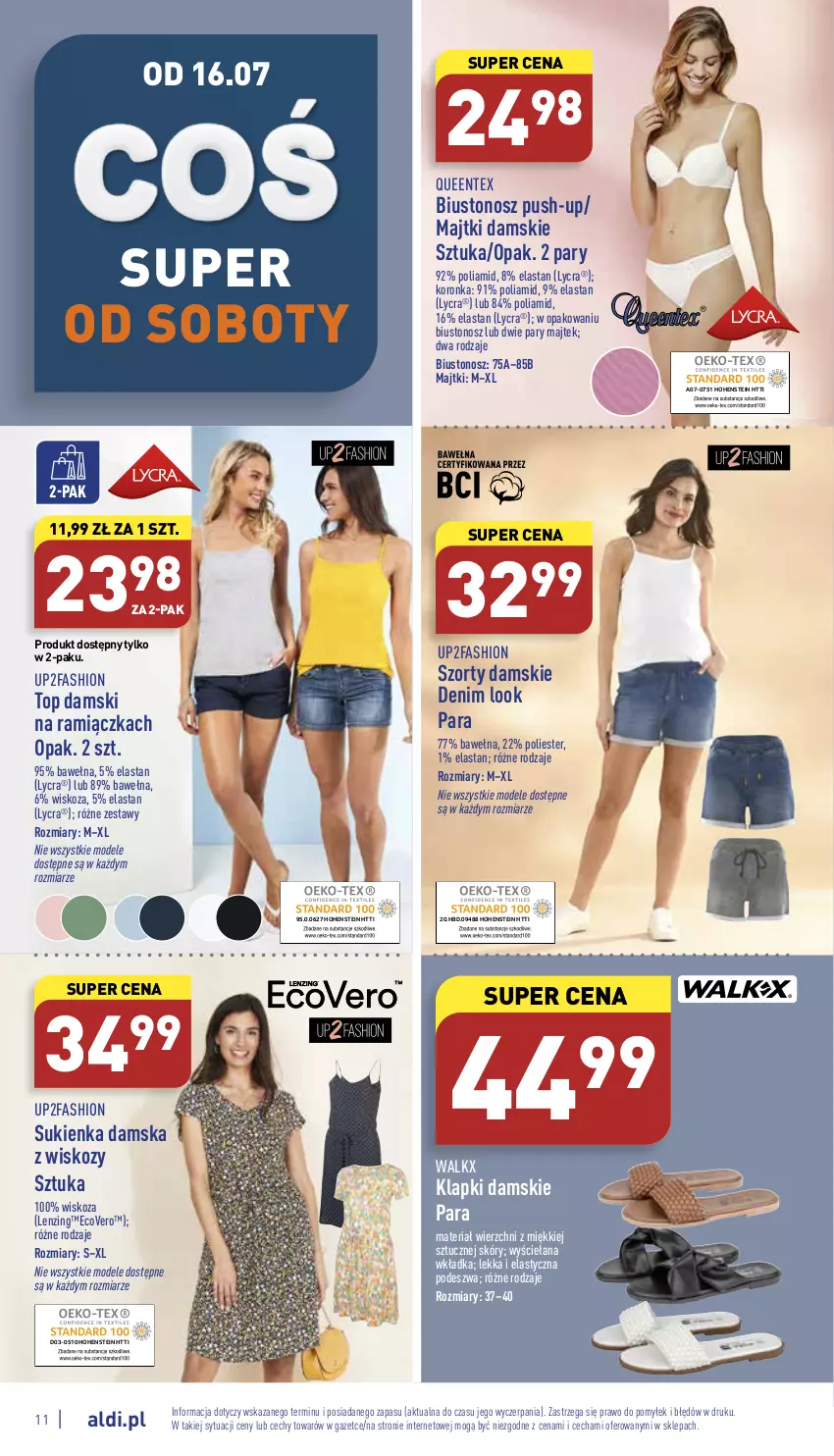 Gazetka promocyjna Aldi - Zaplanuj zakupy wcześniej - ważna 13.07 do 16.07.2022 - strona 11 - produkty: Biustonosz, Fa, Klapki, Majtki, Queentex, Sukienka, Szorty, Top, Wełna