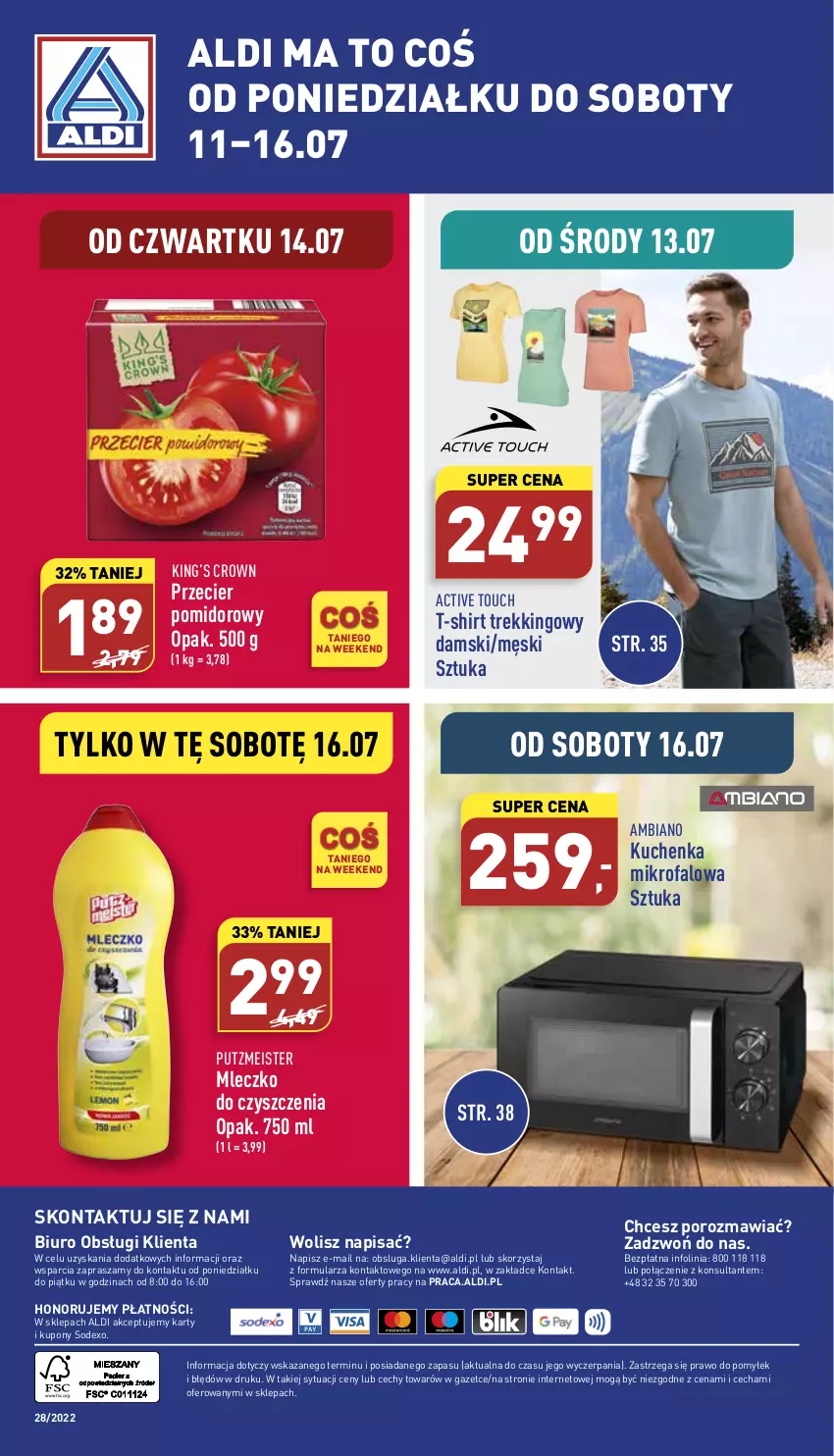 Gazetka promocyjna Aldi - Zaplanuj zakupy wcześniej - ważna 13.07 do 16.07.2022 - strona 15 - produkty: Biuro, Fa, King’s Crown, Kuchenka mikrofalowa, Mleczko, O nas, Por, Putzmeister, T-shirt