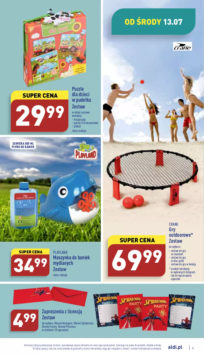 Gazetka promocyjna Aldi - Zaplanuj zakupy wcześniej - ważna 13.07 do 16.07.2022 - strona 4 - produkty: Avengers, Disney, Dzieci, Fa, Frozen, Gry, Maszynka, Puzzle, Spiderman, Szynka