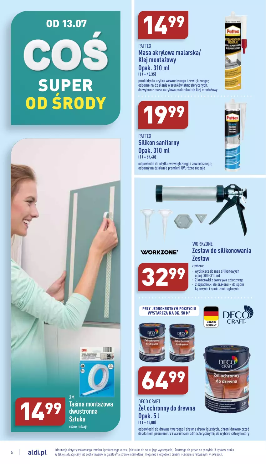 Gazetka promocyjna Aldi - Zaplanuj zakupy wcześniej - ważna 13.07 do 16.07.2022 - strona 5 - produkty: Klej, Por, Silikon sanitarny, Taśma montażowa