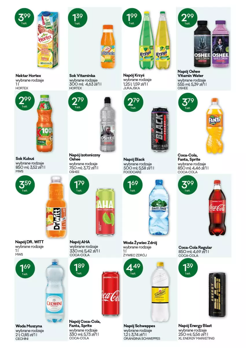 Gazetka promocyjna Groszek - Gazetka - ważna 07.10 do 19.10.2021 - strona 10 - produkty: Coca-Cola, Fa, Fanta, Gin, Hortex, Inka, Kubuś, Lack, Miecz, Mus, Napój, Napój izotoniczny, Nektar, Oshee, Schweppes, Sok, Sprite, Szyna, Woda